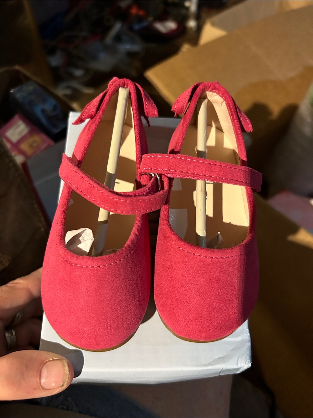Girls’ Suede Mary Jane Dress Shoes in Bright Pink